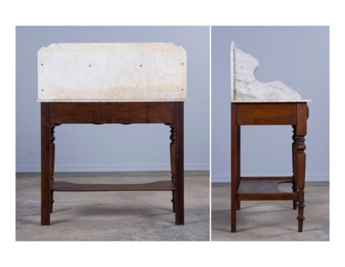 antique country french louis philippe style provincial maple wash table or vanity w white marble top 4367