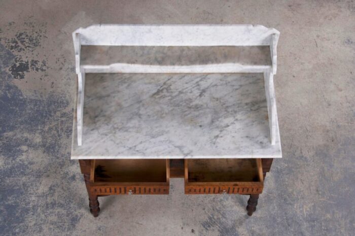 antique country french louis philippe style provincial maple wash table or vanity w white marble top 8509