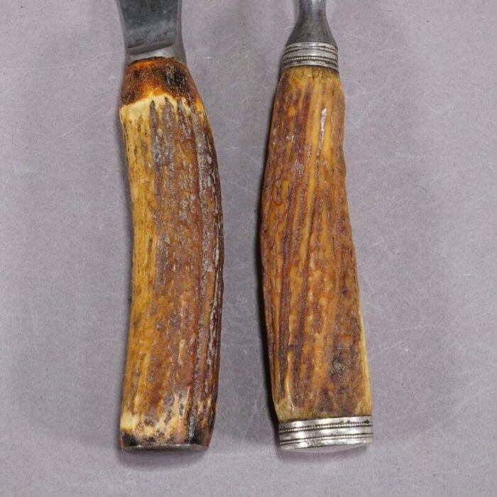 antique deer horn carving set sheffield ca 1900s set of 2 0692