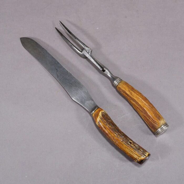 antique deer horn carving set sheffield ca 1900s set of 2 1915