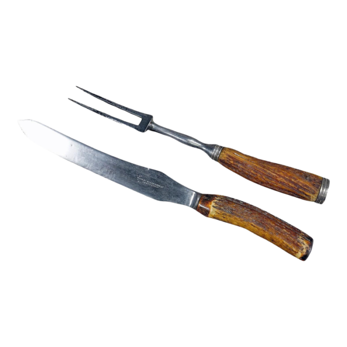 antique deer horn carving set sheffield ca 1900s set of 2 3416