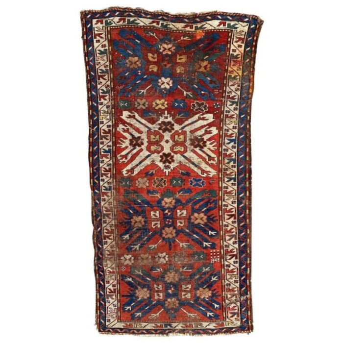 antique distressed eagle kazak rug 1