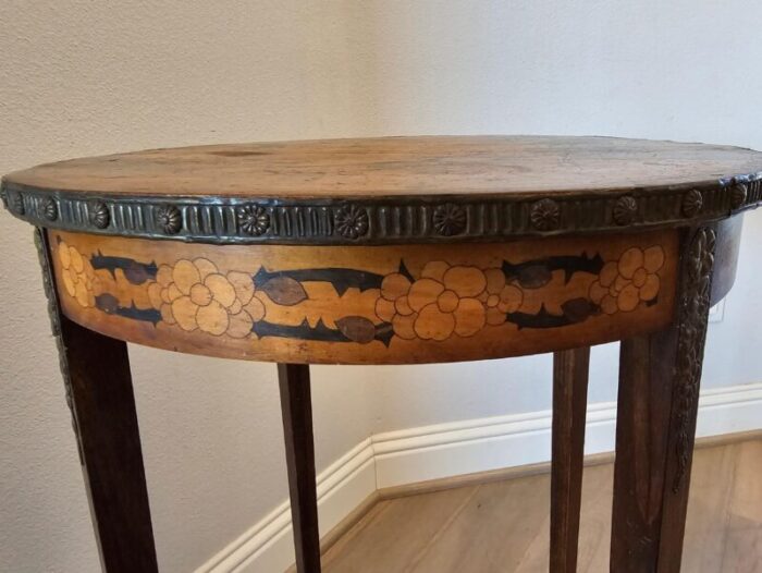 antique french art nouveau period marquetry side table stand in the manner of emile galle 3512