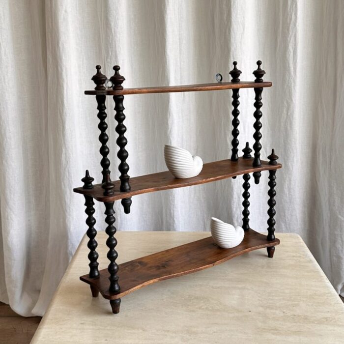 antique french bobbin wall shelf in cherry 1890s 1612