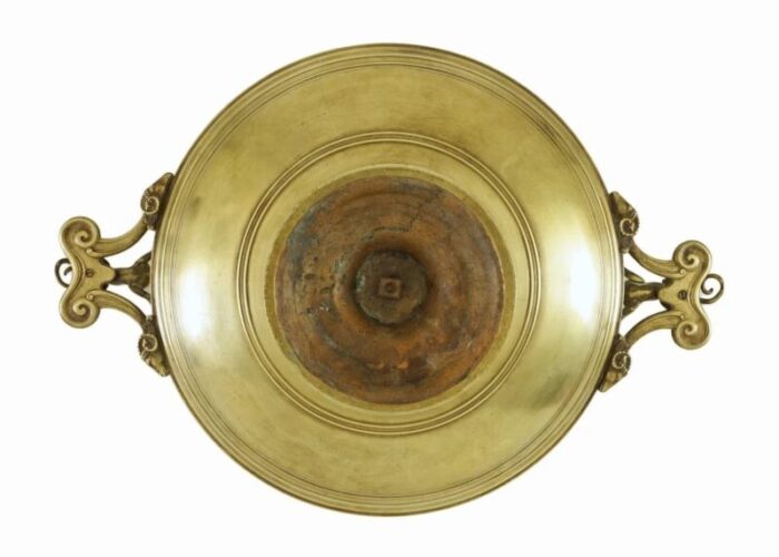 antique french bronze greek revival centerpiece tazza with lion handles ram heads signed levillain 0157