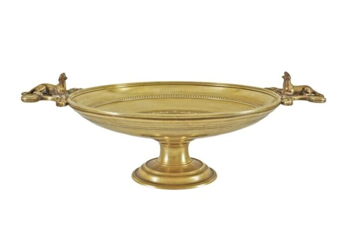 antique french bronze greek revival centerpiece tazza with lion handles ram heads signed levillain 4092