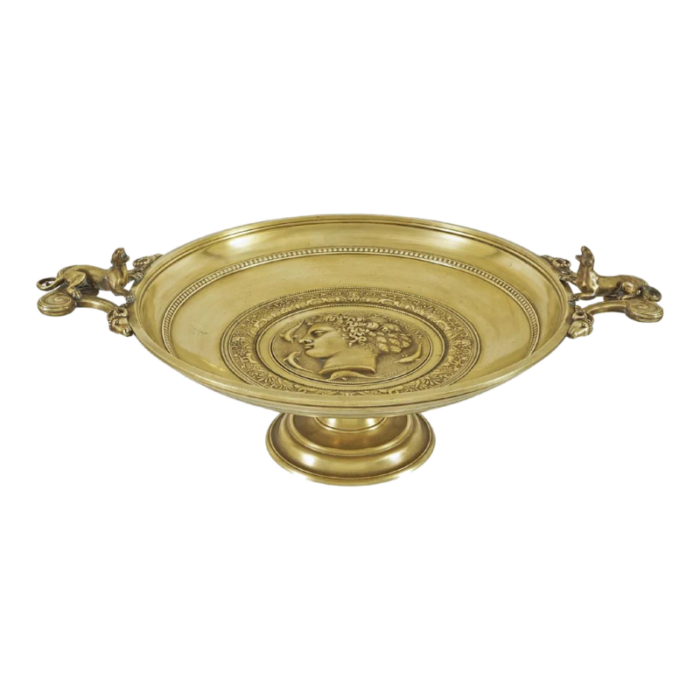 antique french bronze greek revival centerpiece tazza with lion handles ram heads signed levillain 6356