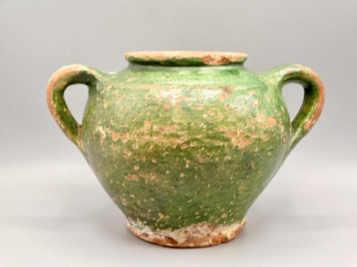 antique french confit pot green glaze 0370