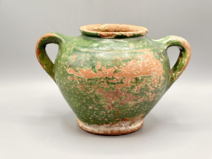 antique french confit pot green glaze 2510