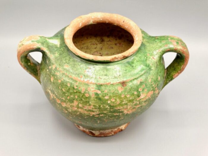 antique french confit pot green glaze 3520