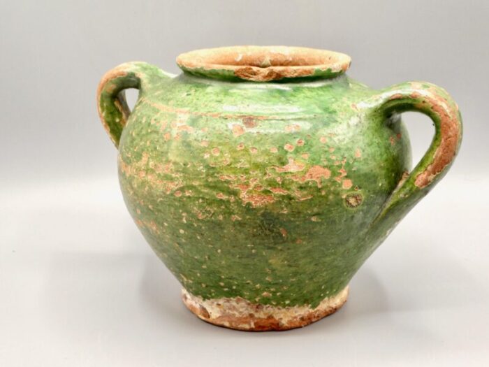 antique french confit pot green glaze 4434