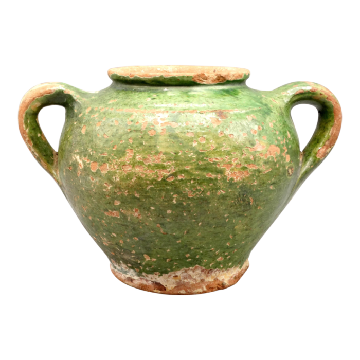 antique french confit pot green glaze 5485