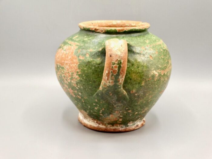 antique french confit pot green glaze 6834