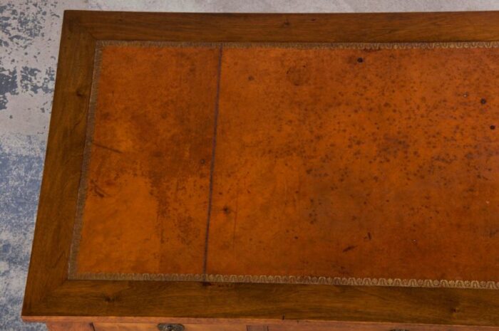 antique french empire style walnut writing desk w brown leather top 1342