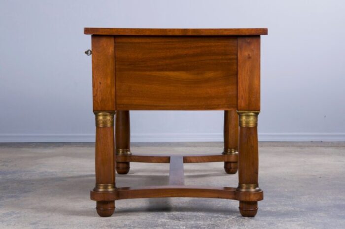 antique french empire style walnut writing desk w brown leather top 4390