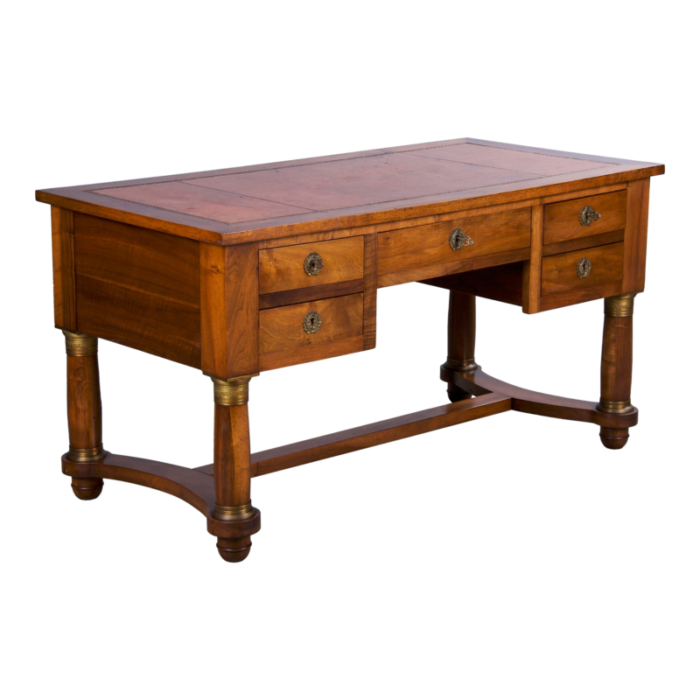 antique french empire style walnut writing desk w brown leather top 5882