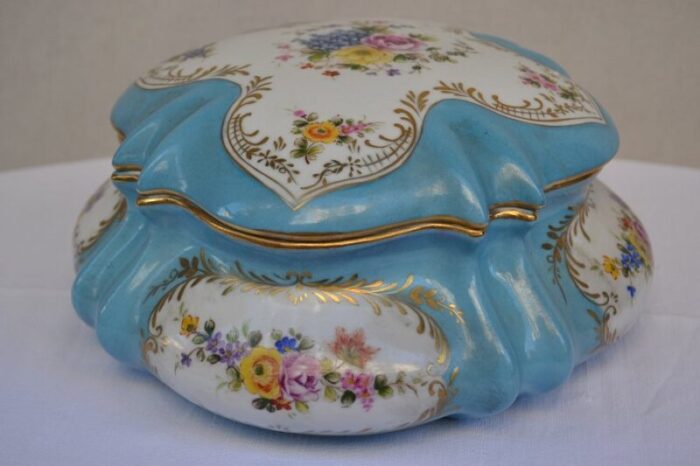 antique french hand painted ceramic box 1900s 1