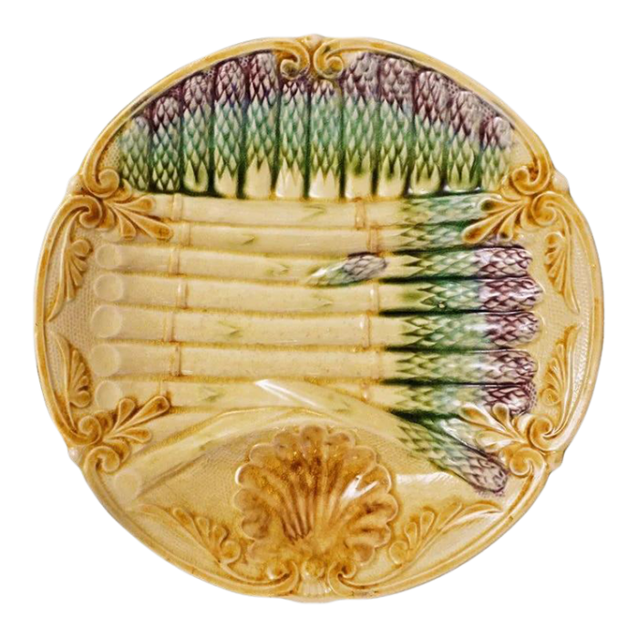 antique french majolica onnaing asparagus plate 6755