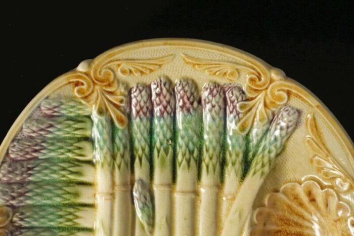 antique french majolica onnaing asparagus plate 7905