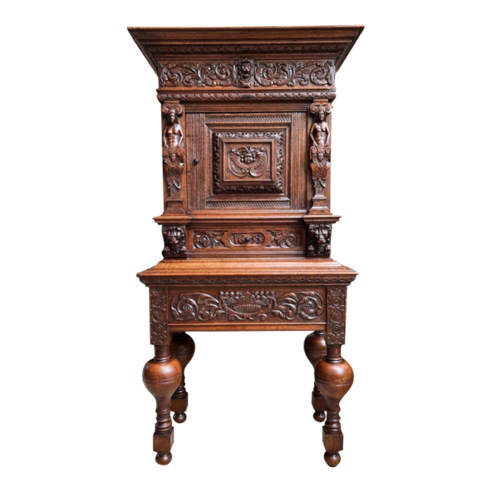 antique french renaissance cabinet server carved oak bookcase sideboard c1880 6027