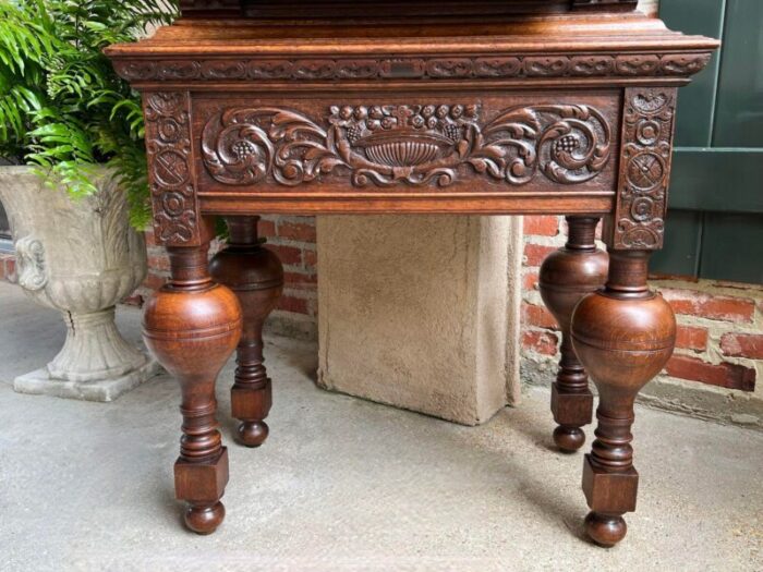 antique french renaissance cabinet server carved oak bookcase sideboard c1880 6126