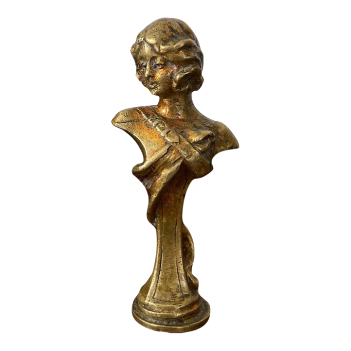 antique gilt bronze wax seal stamp in the form of a figural belle epoque female bust 1964