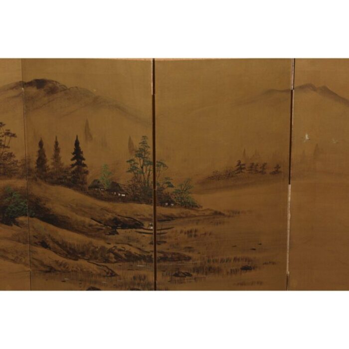 antique japanese byobu four panel screen 0413