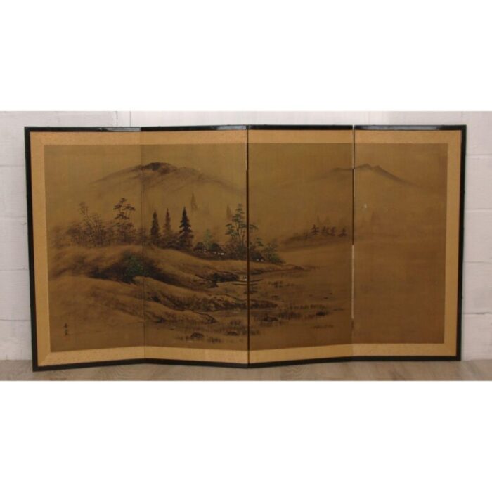 antique japanese byobu four panel screen 5106