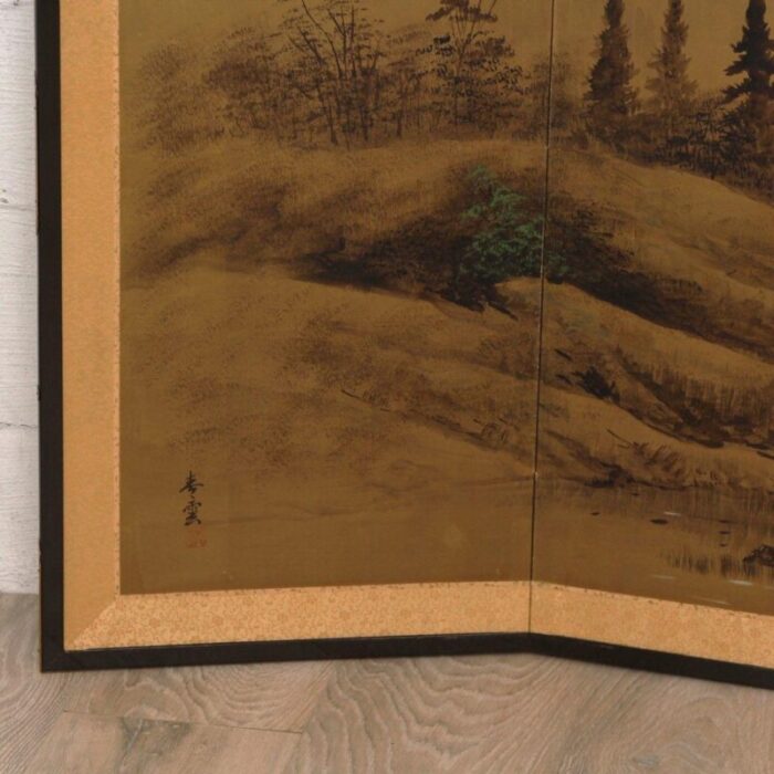 antique japanese byobu four panel screen 5861