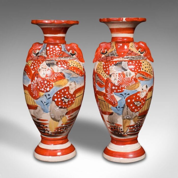 antique japanese hand painted imari vases 1900s set of 2 1