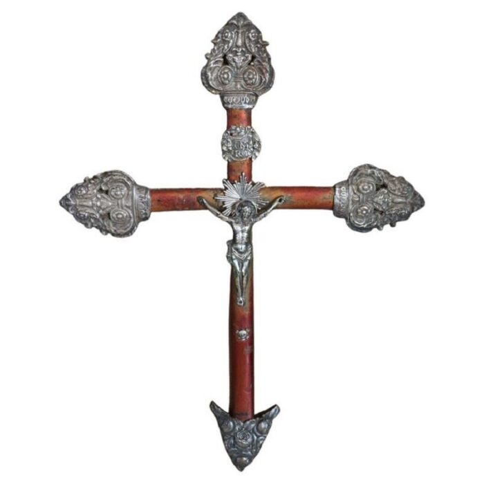 antique jesus christ on the wood cross in silver 1880s 1