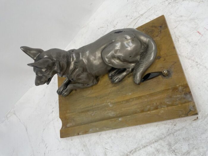 antique marble pen holder with sculpture of a dog 1920s 6187