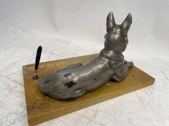 antique marble pen holder with sculpture of a dog 1920s 7299