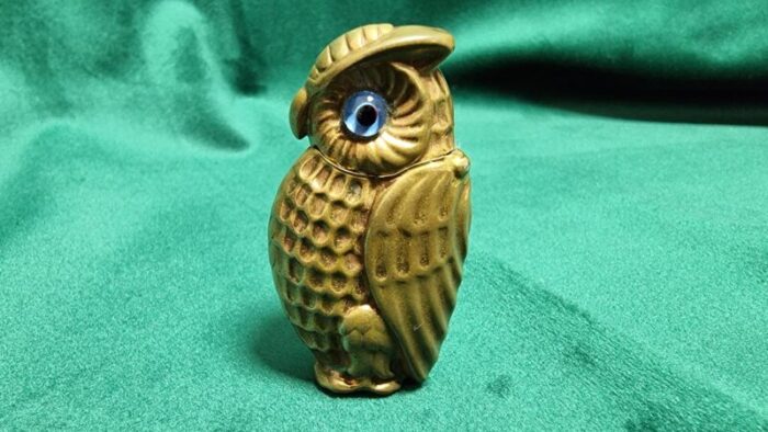 antique match box brass with glass eyes 1