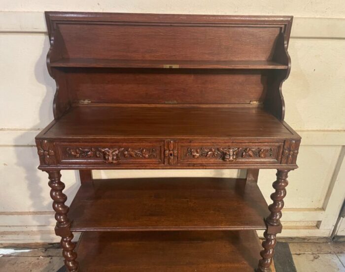 antique oak french server with barley twist and lift top 3181