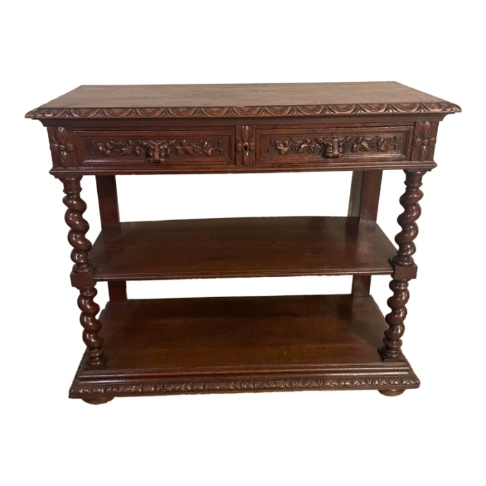 antique oak french server with barley twist and lift top 3213