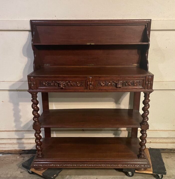 antique oak french server with barley twist and lift top 4208