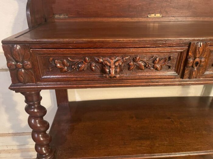 antique oak french server with barley twist and lift top 9693