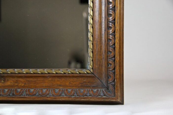 antique oak wall mirror with twisted golden bar austria 1890s 5