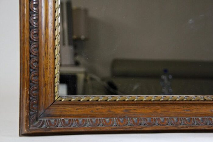 antique oak wall mirror with twisted golden bar austria 1890s 6