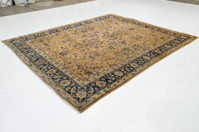 antique persian kerman wool rug handmade in tan featuring an allover motif 2089