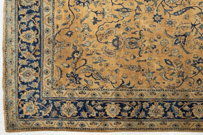 antique persian kerman wool rug handmade in tan featuring an allover motif 9924