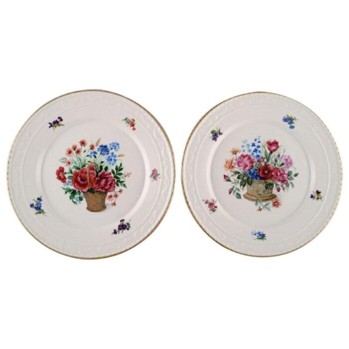 antique porcelain plates with hand painted flower baskets set of 2 1