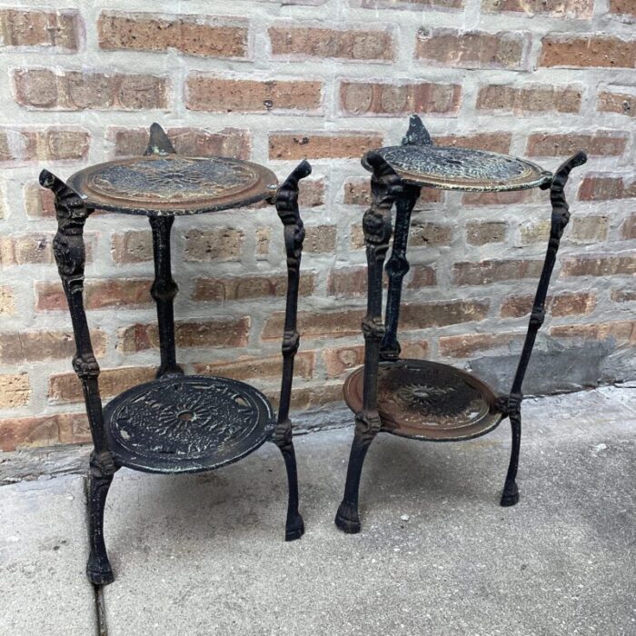 antique set of two tiered cast iron table plant stand victorian style 0657