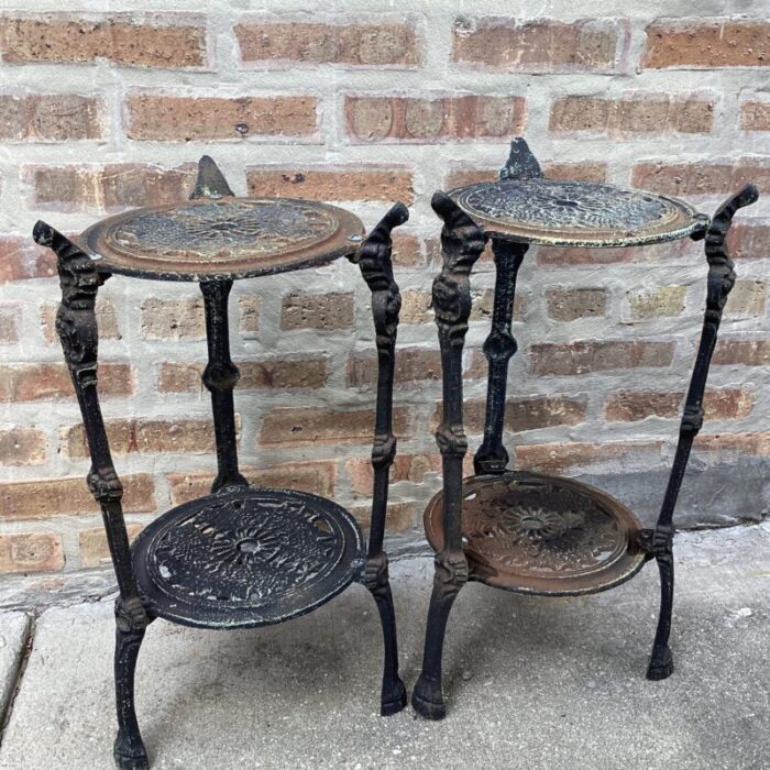 antique set of two tiered cast iron table plant stand victorian style 1429