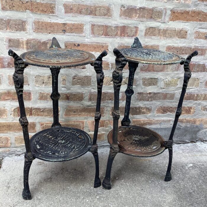 antique set of two tiered cast iron table plant stand victorian style 2887