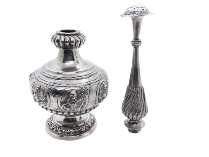 antique south india sterling silver gulab pash madras rosewater sprinkler 2708