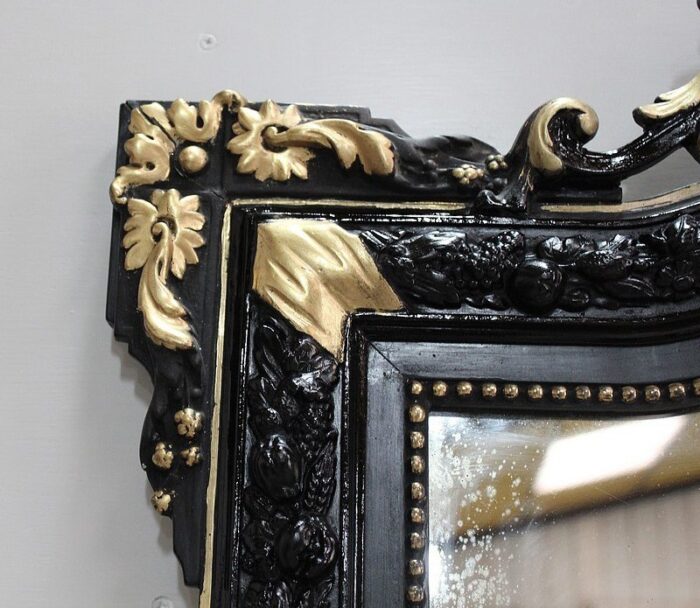 antique square blackened wood mirror 3