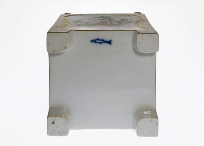 antique square porcelain cachepot nyon switzerland fish mark 6551