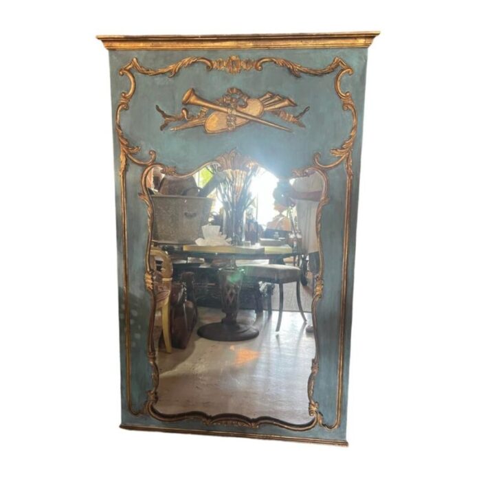 antique trumeau mirror in the louis 15 style decorated with musical instruments 0460